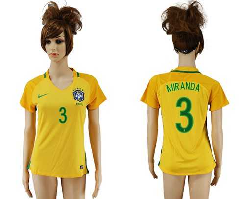 Women's Brazil #3 Miranda Home Soccer Country Jersey