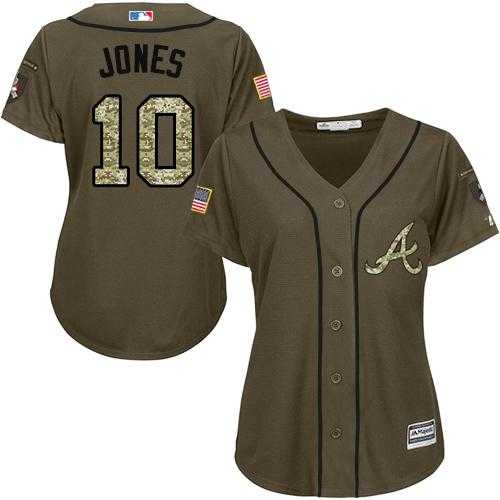 Women's Atlanta Braves #10 Chipper Jones Green Salute to Service Baseball Jersey