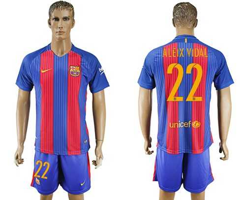 Barcelona #22 Aleix Vidal Home With Blue Shorts Soccer Club Jersey