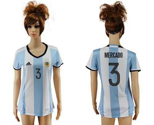 Women's Argentina #3 Mercado Home Soccer Country Jersey