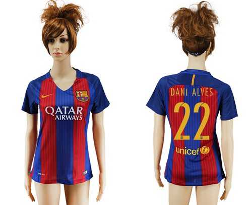 Women's Barcelona #22 Dani Alves Home Soccer Club Jersey
