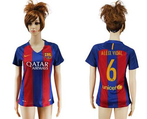 Women's Barcelona #6 Aleix Vidal Home Soccer Club Jersey