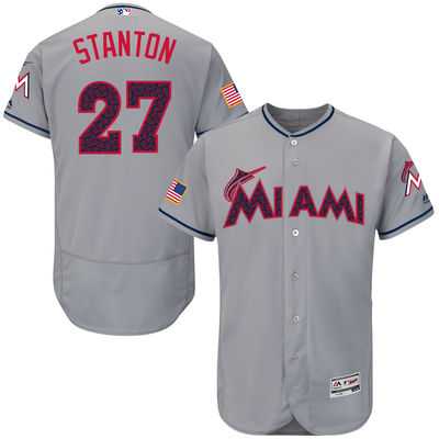 Miami Marlins #27 Giancarlo Stanton Grey Stitched 2016 Fashion Stars & Stripes Flex Base Baseball Jersey