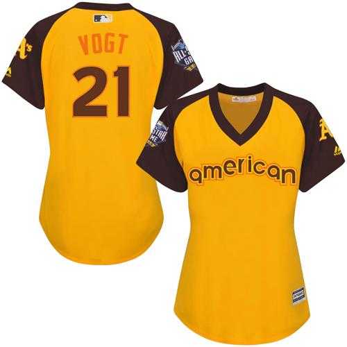 Women's Oakland Athletics #21 Stephen Vogt Gold 2016 All-Star American League Stitched Baseball Jersey