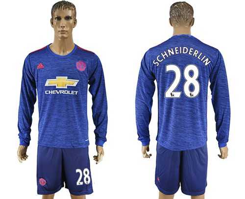 Manchester United #28 Schneiderlin Away Long Sleeves Soccer Club Jersey