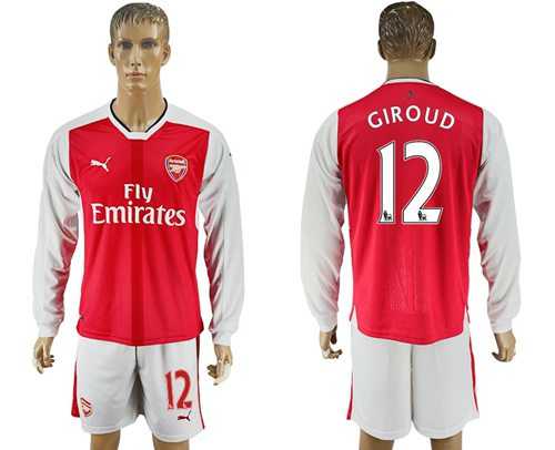 Arsenal #12 Giroud Red Home Long Sleeves Soccer Club Jersey
