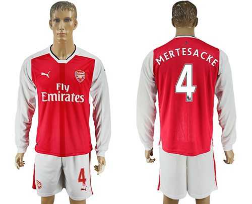 Arsenal #4 Mertesacke Red Home Long Sleeves Soccer Club Jersey
