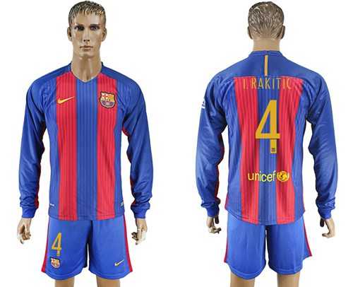Barcelona #4 I.Rakitic Home Long Sleeves Soccer Club Jersey