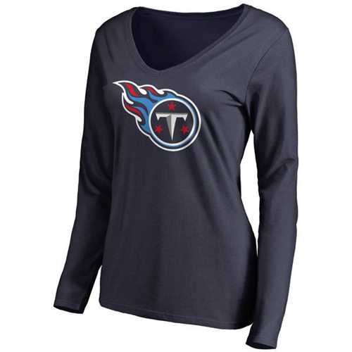 Women's Tennessee Titans Pro Line Primary Team Logo Slim Fit Long Sleeve T-Shirt Navy