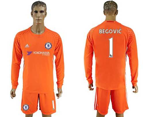 Chelsea #1 Begovic Orange Goalkeeper Long Sleeves Soccer Club Jersey