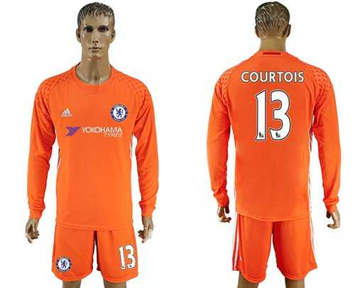 Chelsea #13 Courtois Orange Goalkeeper Long Sleeves Soccer Club Jersey