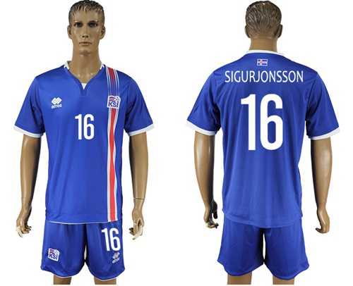 Iceland #16 Sigurjonsson Home Soccer Country Jersey