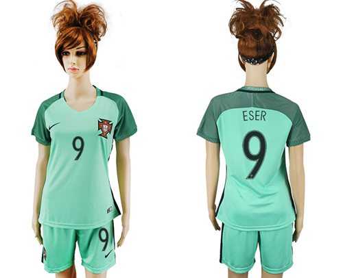 Women's Portugal #9 Eser Away Soccer Country Jersey