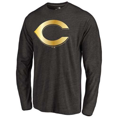 Cincinnati Reds Gold Collection Long Sleeve Tri-Blend T-Shirt Black