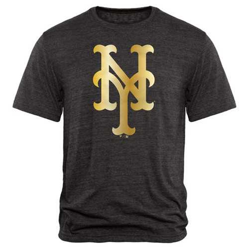 New York Mets Fanatics Apparel Gold Collection Tri-Blend T-Shirt Black