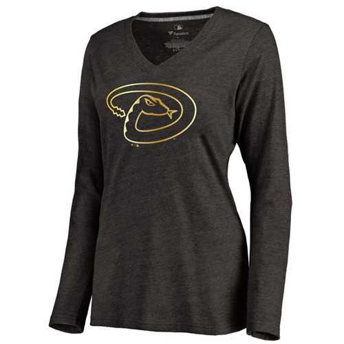 Women's Arizona Diamondbacks Gold Collection Long Sleeve V-Neck Tri-Blend T-Shirt Black