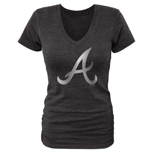 Women's Atlanta Braves Fanatics Apparel Platinum Collection V-Neck Tri-Blend T-Shirt Black