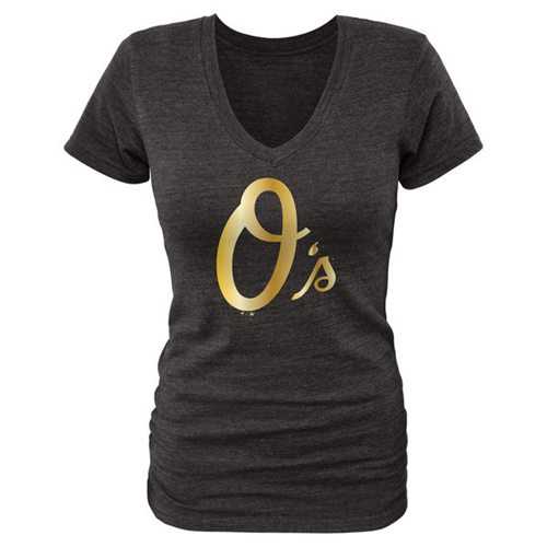 Women's Baltimore Orioles Fanatics Apparel Gold Collection V-Neck Tri-Blend T-Shirt Black