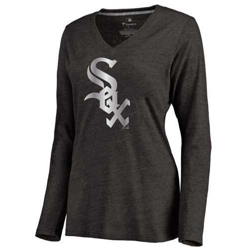 Women's Chicago White Sox Platinum Collection Long Sleeve V-Neck Tri-Blend T-Shirt Black
