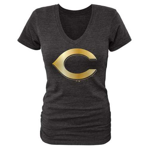 Women's Cincinnati Reds Fanatics Apparel Gold Collection V-Neck Tri-Blend T-Shirt Black