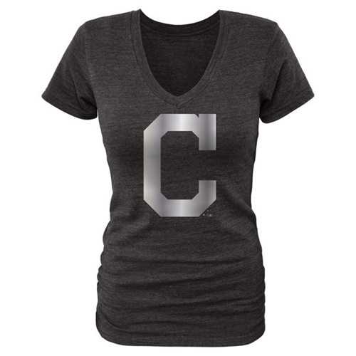 Women's Cleveland Indians Fanatics Apparel Platinum Collection V-Neck Tri-Blend T-Shirt Black