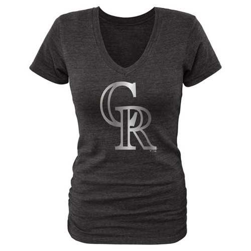 Women's Colorado Rockies Fanatics Apparel Platinum Collection V-Neck Tri-Blend T-Shirt Black