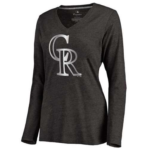 Women's Colorado Rockies Platinum Collection Long Sleeve V-Neck Tri-Blend T-Shirt Black