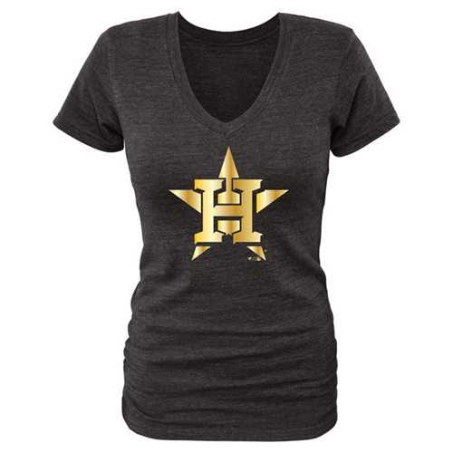 Women's Houston Astros Fanatics Apparel Gold Collection V-Neck Tri-Blend T-Shirt Black