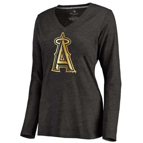 Women's Los Angeles Angels of Anaheim Gold Collection Long Sleeve V-Neck Tri-Blend T-Shirt Black