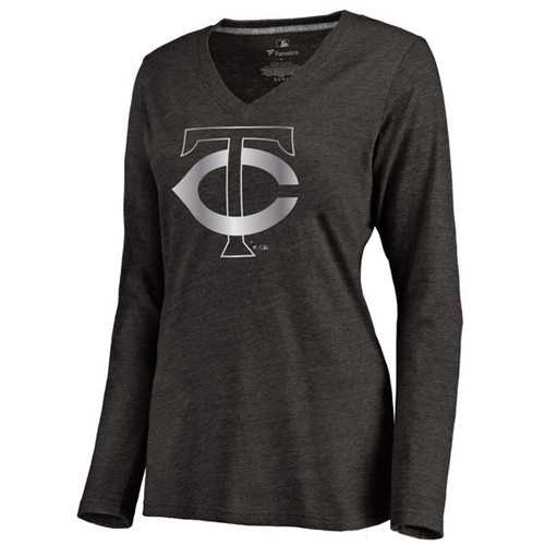 Women's Minnesota Twins Platinum Collection Long Sleeve V-Neck Tri-Blend T-Shirt Black