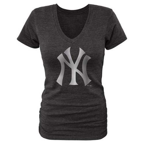 Women's New York Yankees Fanatics Apparel Platinum Collection V-Neck Tri-Blend T-Shirt Black