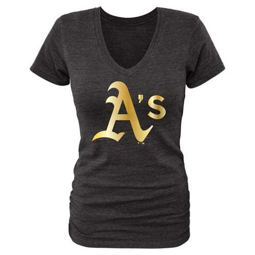 Women's Oakland Athletics Fanatics Apparel Gold Collection V-Neck Tri-Blend T-Shirt Black
