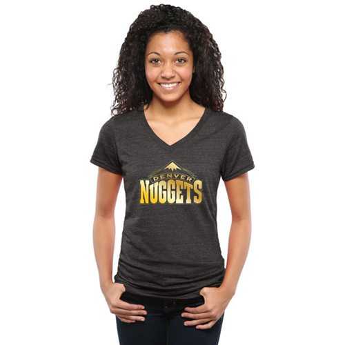 Women's Denver Nuggets Gold Collection V-Neck Tri-Blend T-Shirt Black
