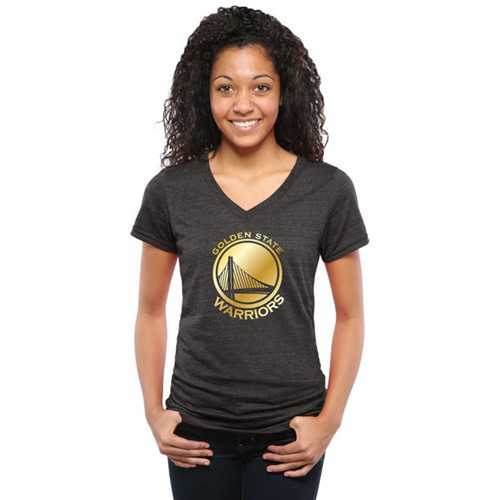 Women's Golden State Warriors Gold Collection V-Neck Tri-Blend T-Shirt Black