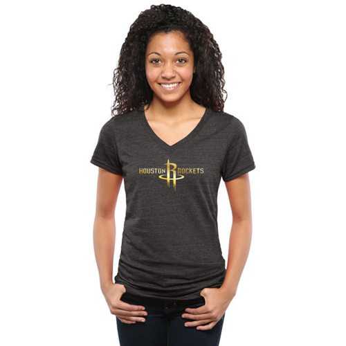 Women's Houston Rockets Gold Collection V-Neck Tri-Blend T-Shirt Black