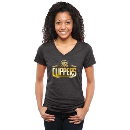 Women's Los Angeles Clippers Gold Collection V-Neck Tri-Blend T-Shirt Black