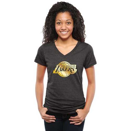 Women's Los Angeles Lakers Gold Collection V-Neck Tri-Blend T-Shirt Black