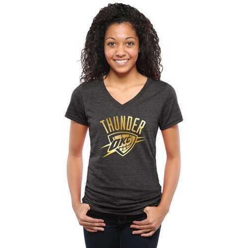 Women's Oklahoma City Thunder Gold Collection V-Neck Tri-Blend T-Shirt Black