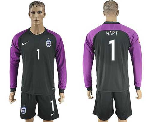 England #1 Hart Black Long Sleeves Goalkeeper Soccer Country Jersey