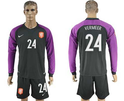 Holland #24 Vermeer Black Goalkeeper Long Sleeves Soccer Country Jersey