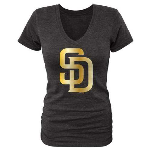 Women's San Diego Padres Fanatics Apparel Gold Collection V-Neck Tri-Blend T-Shirt Black