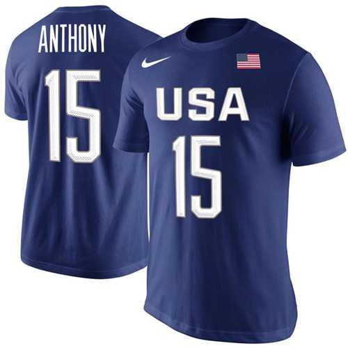 Team USA #15 Carmelo Anthony Basketball Nike Rio Replica Name & Number T-Shirt Royal
