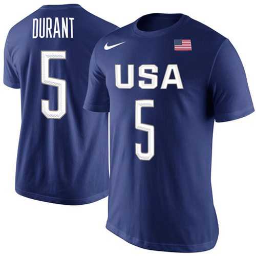Team USA #5 Kevin Durant Basketball Nike Rio Replica Name & Number T-Shirt Royal