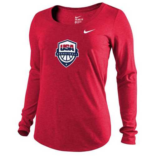 Women's Team USA Basketball Nike Scoop Tri-Blend Long Sleeves T-Shirt Red