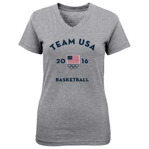 Women's Team USA Basketball Very Official National Governing Body V-Neck T-Shirt Gray