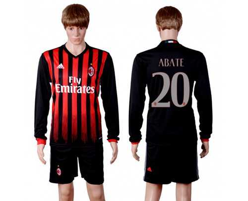AC Milan #20 Abate Home Long Sleeves Soccer Club Jersey