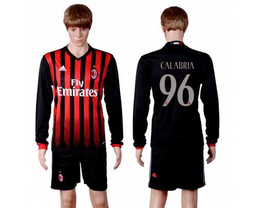 AC Milan #96 Calabria Home Long Sleeves Soccer Club Jersey