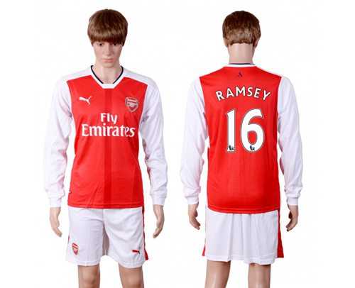 Arsenal #16 Ramsey Red Home Long Sleeves Soccer Club Jersey