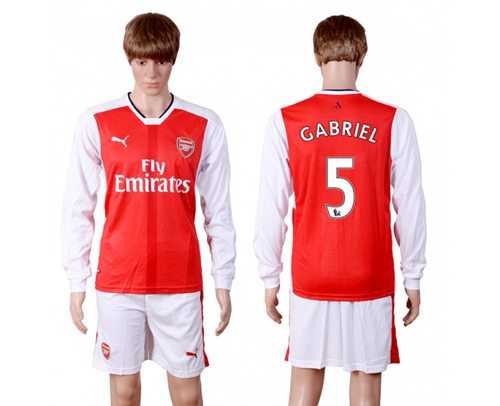 Arsenal #5 Gabriel Red Home Long Sleeves Soccer Club Jersey