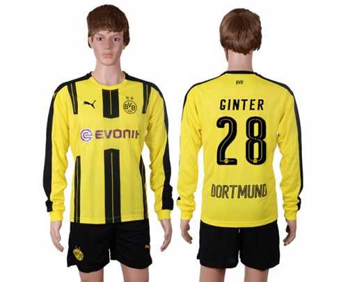 Dortmund #28 Ginter Home Long Sleeves Soccer Club Jersey
